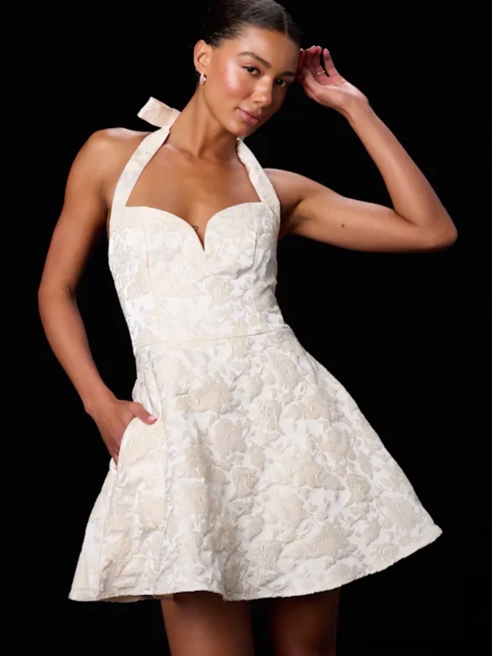 Lulu's Ivory Floral Halter Fit & Flare Mini Dress